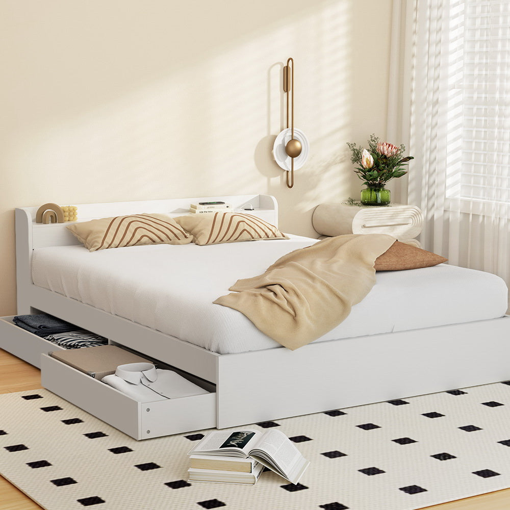 Queen Package | Aura Bed Frame With 2 Storage Drawers White & Bonita Pillow Top Mattress (Medium Firm)