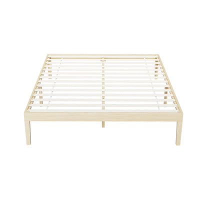 Bruno Minimalist Double Solid Pinewood Bed Frame with slatted base and simple wooden construction in natural finish