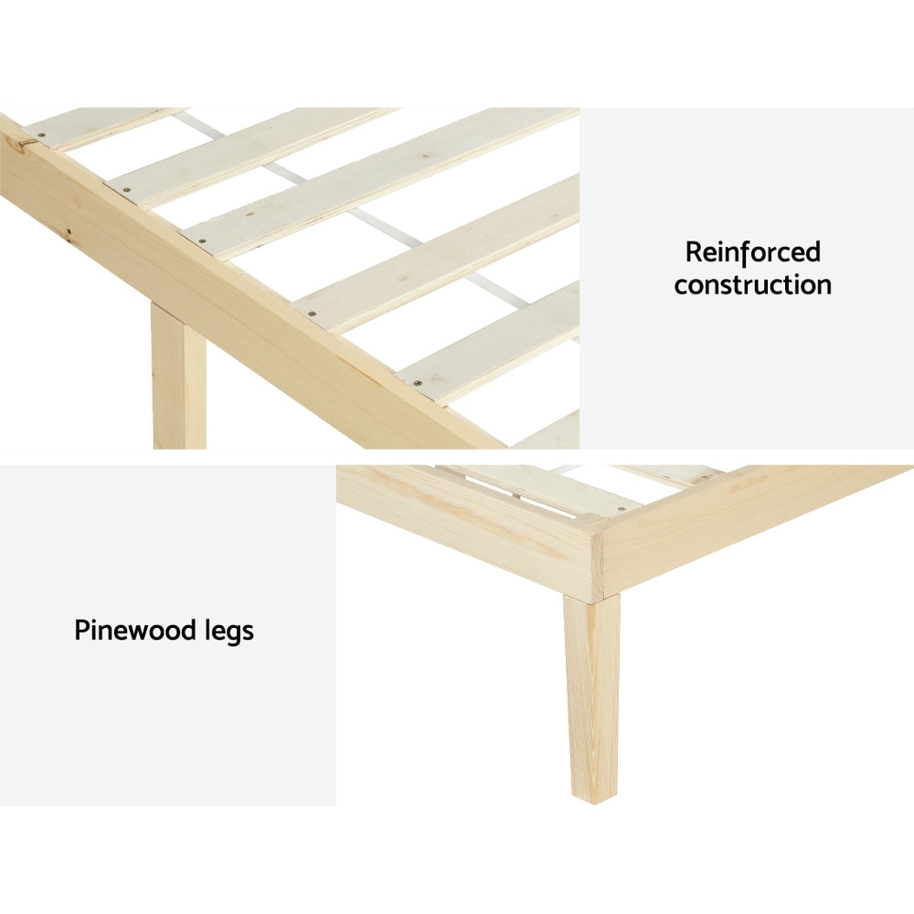 Bruno Minimalist Double Solid Pinewood Bed Frame