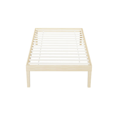 Bruno Minimalist Single Solid Pinewood Bed Frame with wooden slats and simple natural pine finish for bedroom furniture