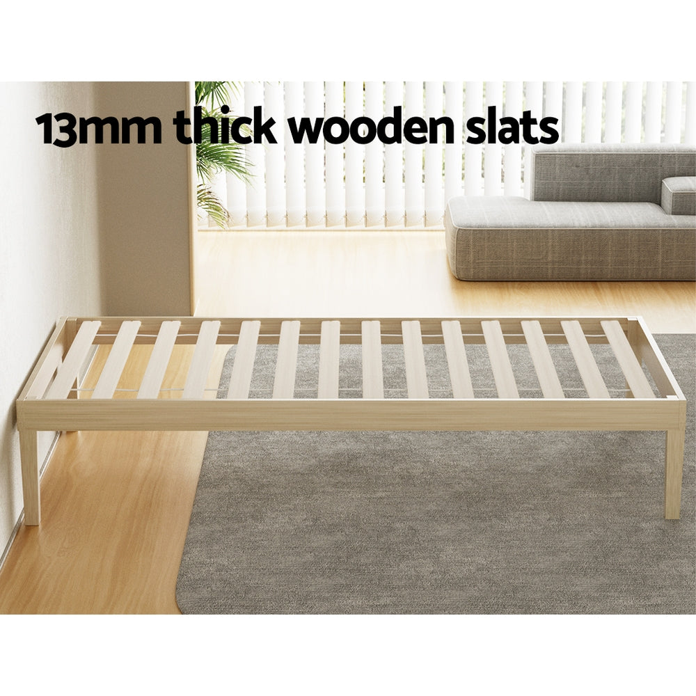 Single Package | Bruno Minimalist Solid Pinewood Bed Frame & Bonita Pillow Top Mattress (Medium Firm)