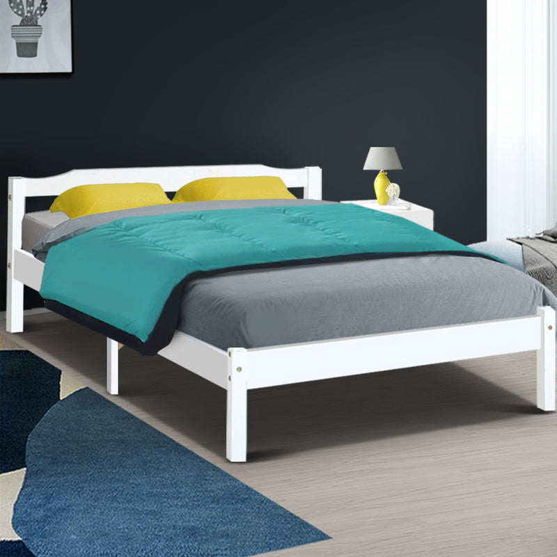 Gibson Wooden Double Bed Frame White with solid pine construction, simple design, and modern bedroom furniture styling