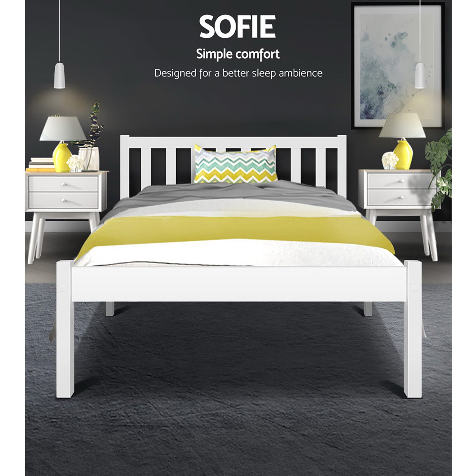 Whitehaven Wooden King Single Bed Frame White