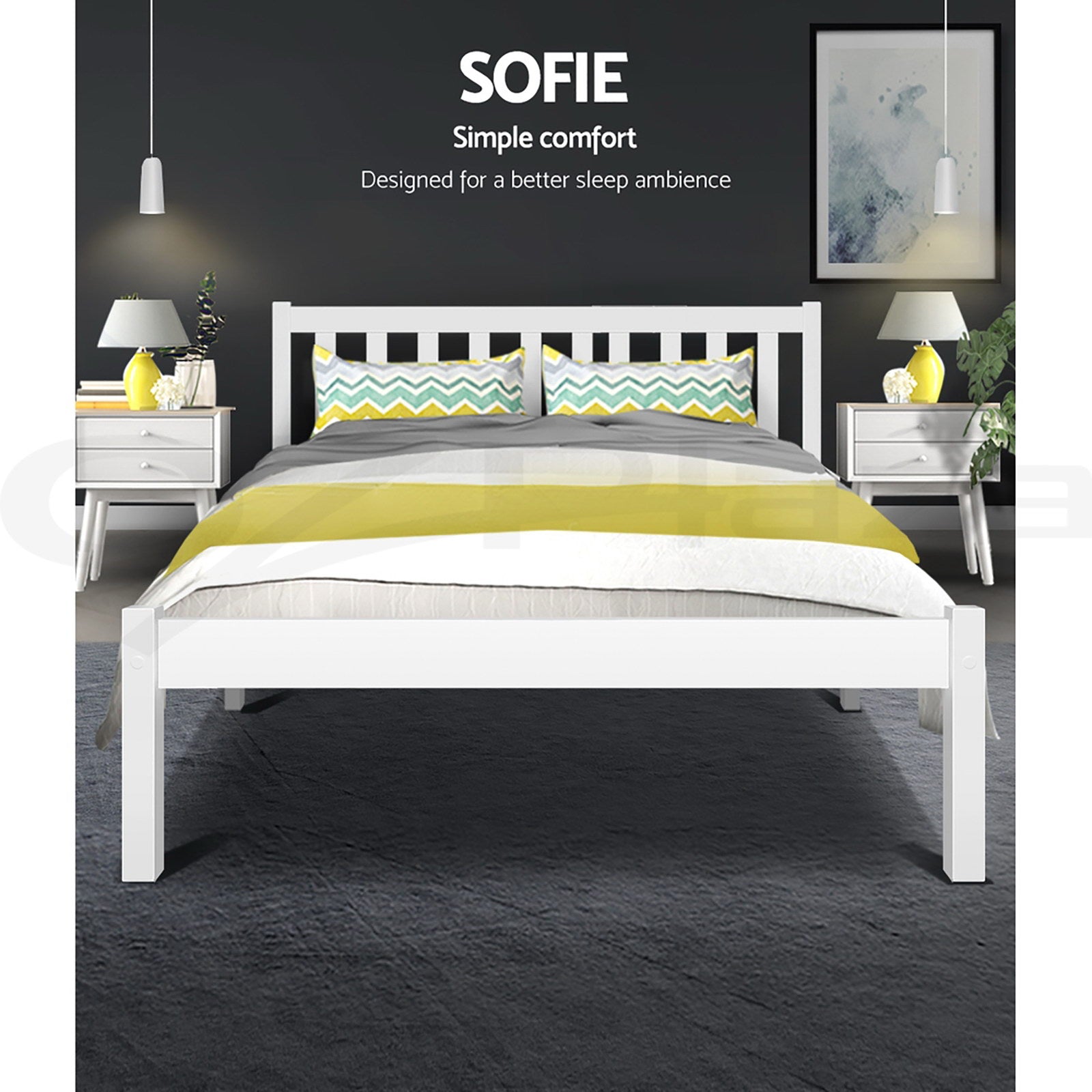 Whitehaven Wooden Queen Bed Frame White