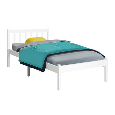 Whitehaven Wooden Single Bed Frame White with slatted headboard, solid pine construction, and simple modern design