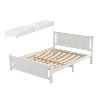 Cottesloe Wooden Double Bed with Two Storage Drawers - White solid pine frame with slatted base and removable drawers shown separately