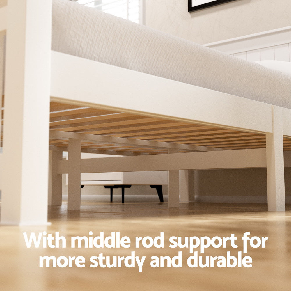 Cottesloe Wooden Double Bed with Two Storage Drawers - White showing wooden slats and middle rod support for durability