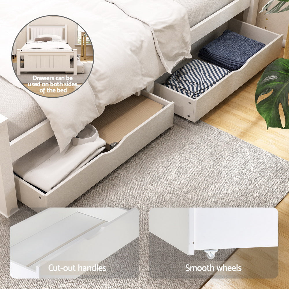 Cottesloe Wooden King Single Bed with Two Storage Drawers - White