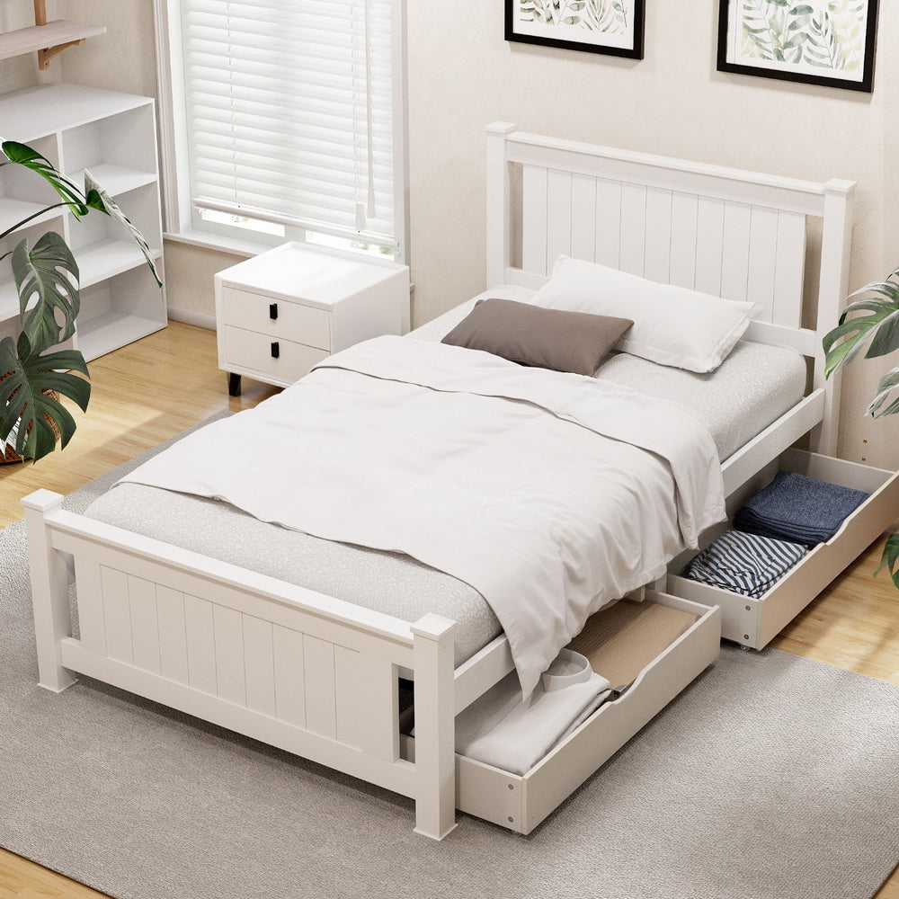 Cottesloe Wooden King Single Bed with Two Storage Drawers - White