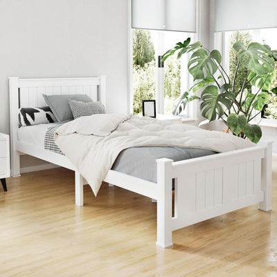 Cottesloe Wooden Single Bed White with solid pine frame, slatted sides, and headboard in bright bedroom setting