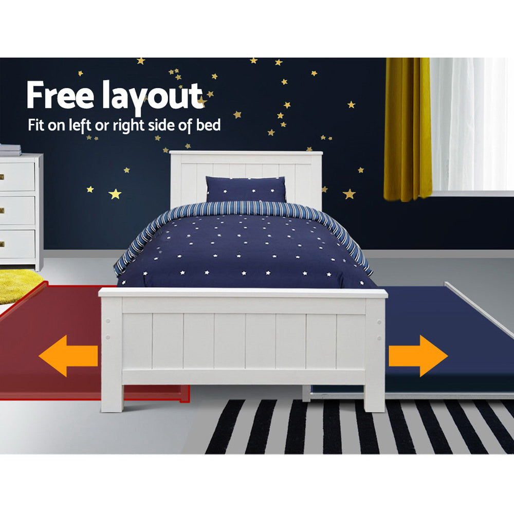 Kids Elvis Wooden King Single Trundle Bed Frame White