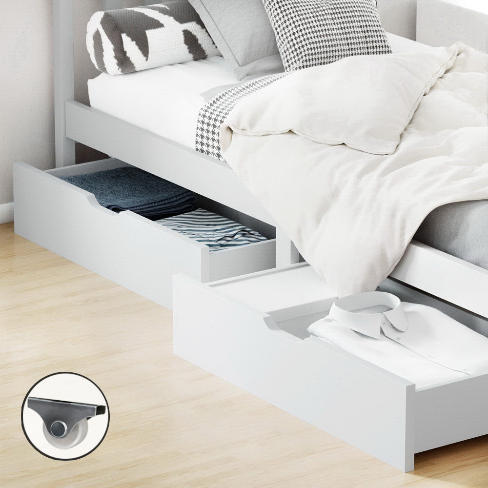 2x Storage Drawers Trundle for Single Wooden Bed Frame Base Timber White