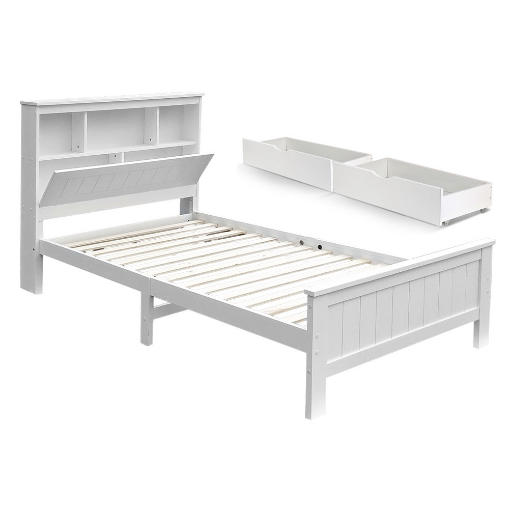 Conqueror King Single Bed Frame with Storage Drawers – White