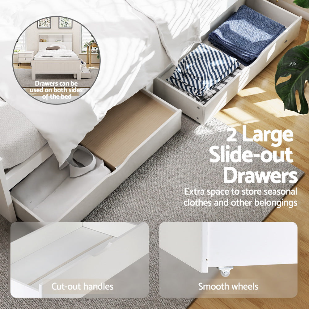 Conqueror King Single Bed Frame with Storage Drawers – White