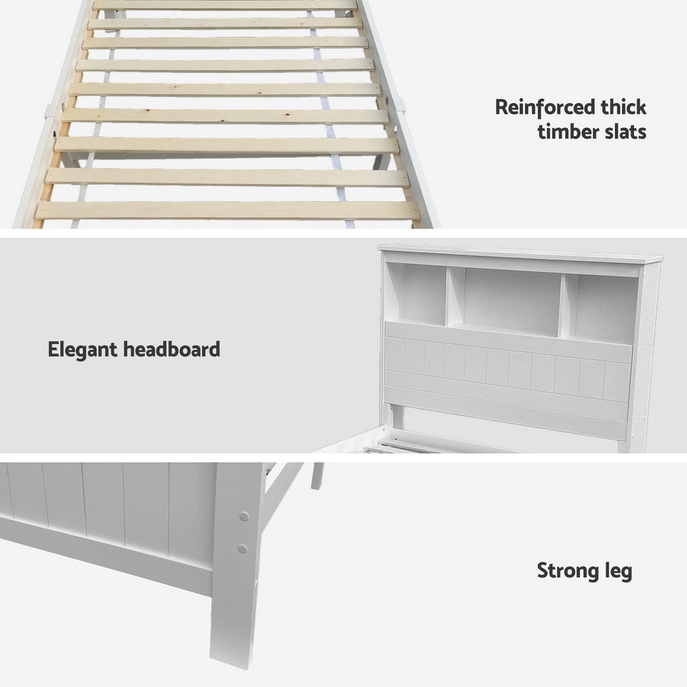 Conqueror King Single Bed Frame with Storage Drawers – White