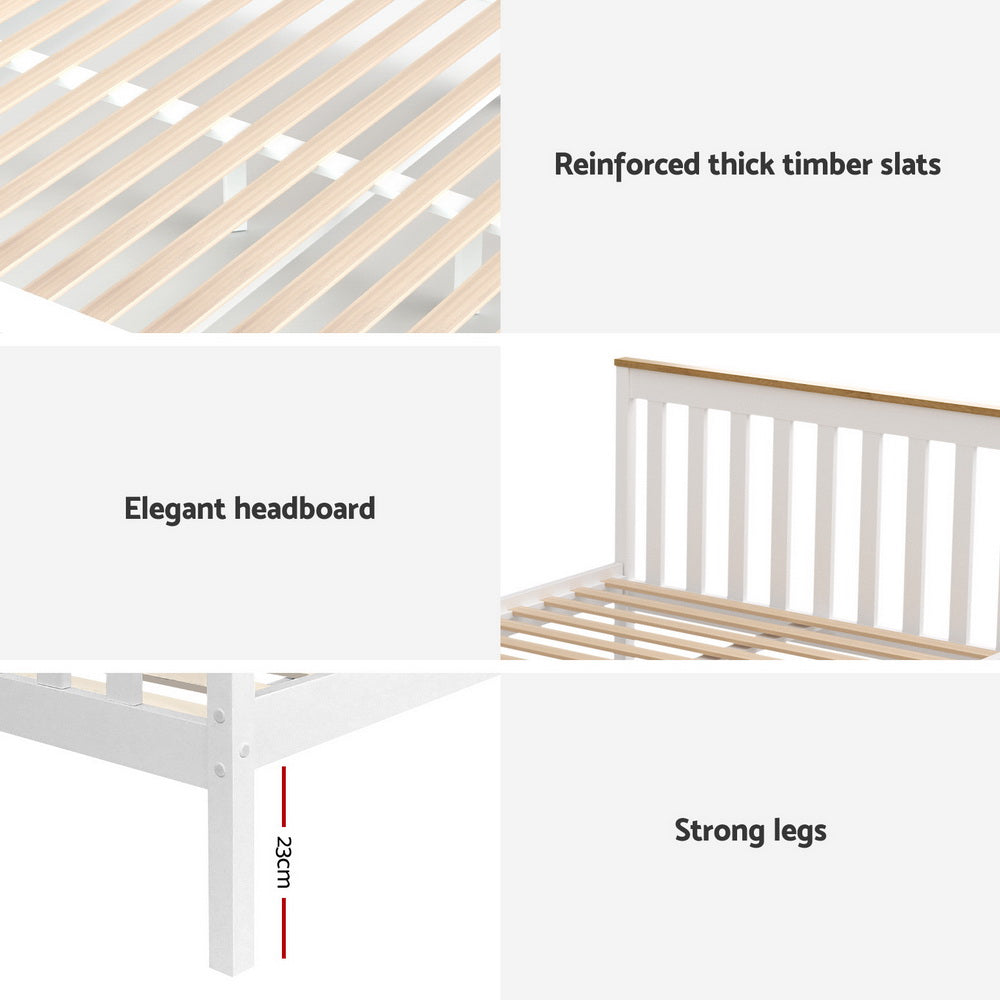 Sundale Double Bed Frame with Two Storage Drawers – White & Pine