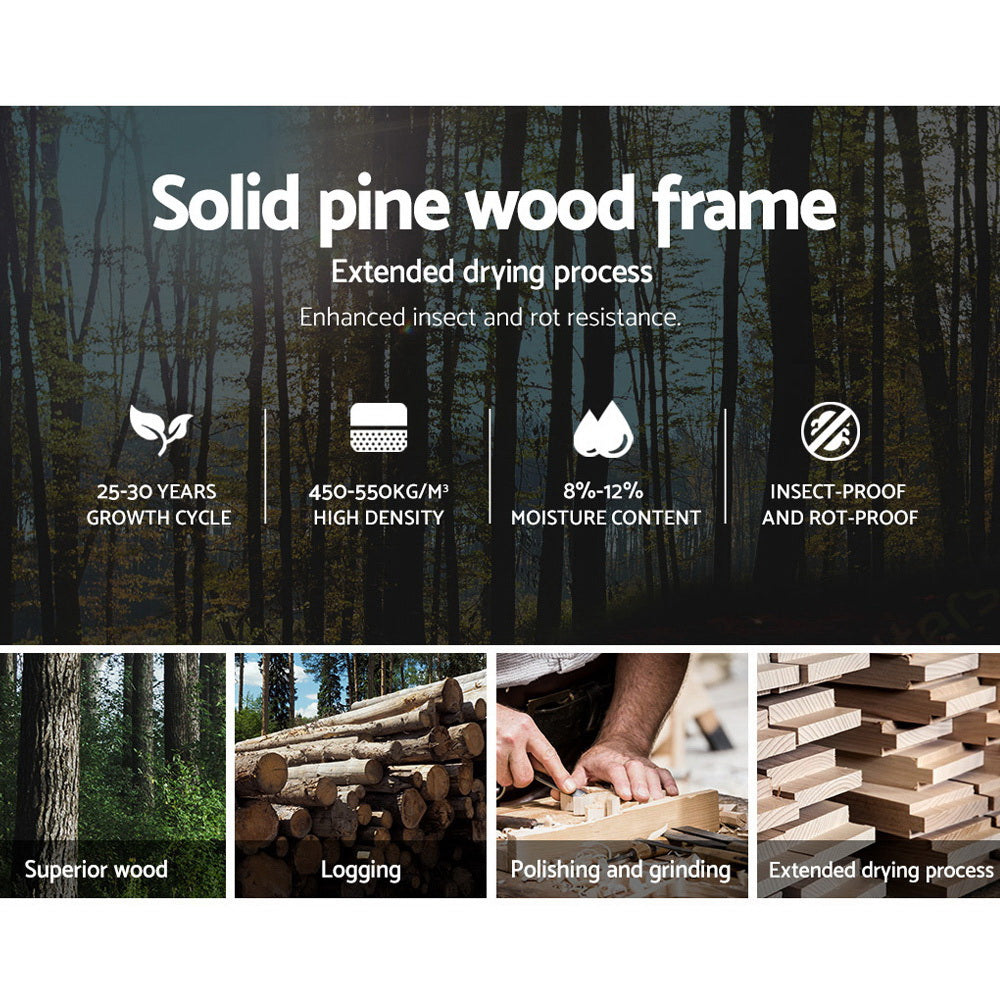 Kewarra Wooden Single Bed Frame White made from solid pine wood with insect-proof, rot-resistant finish and polished plywood slats