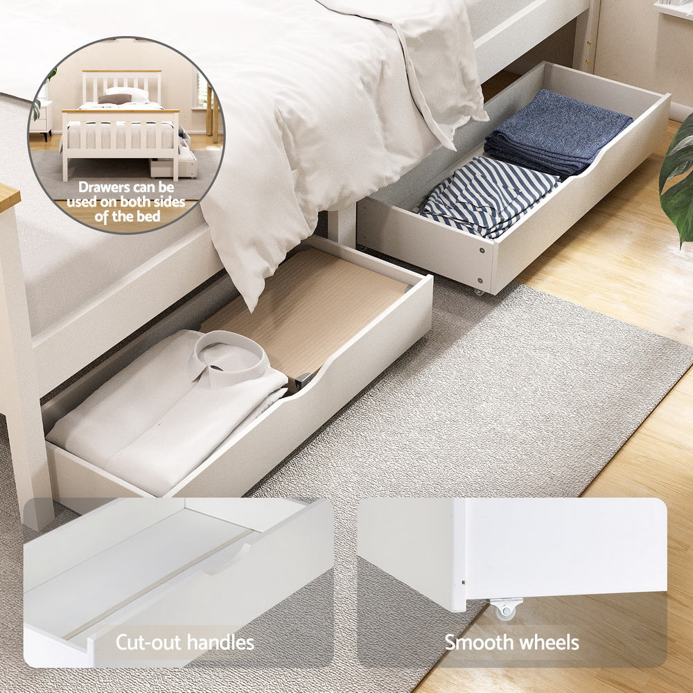 Sundale Single Bed Frame with Two Storage Drawers – White & Pine