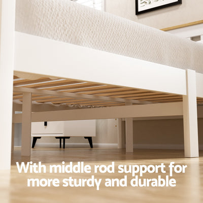 Sundale Single Bed Frame with Two Storage Drawers – White & Pine featuring wooden slats and middle rod support under bed