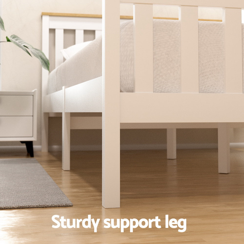 Sundale Single Bed Frame with Two Storage Drawers – White & Pine