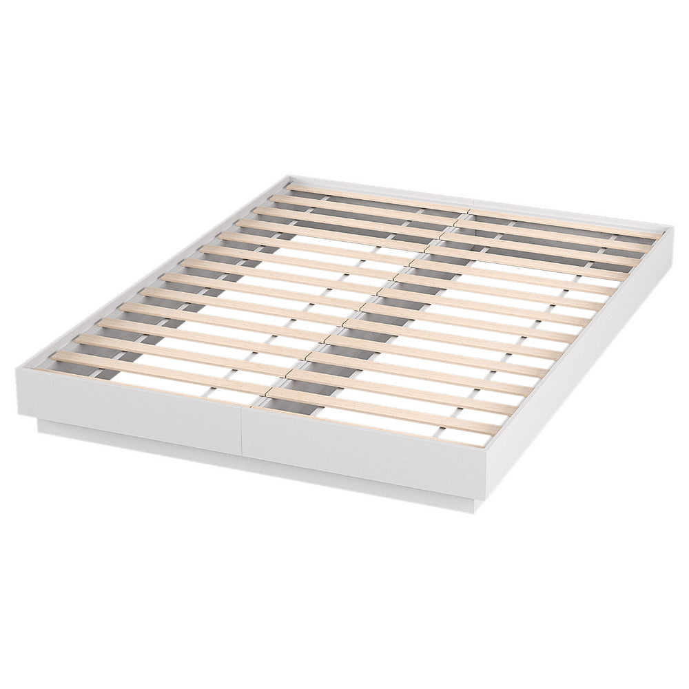 Dayglow Queen LED Wooden Bed Frame – Pine with wooden slats and low-profile frame on white background