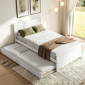 Single Bed Frame with Trundle Solid Pine Wood Toddler Bunk Bed with Headboard - White