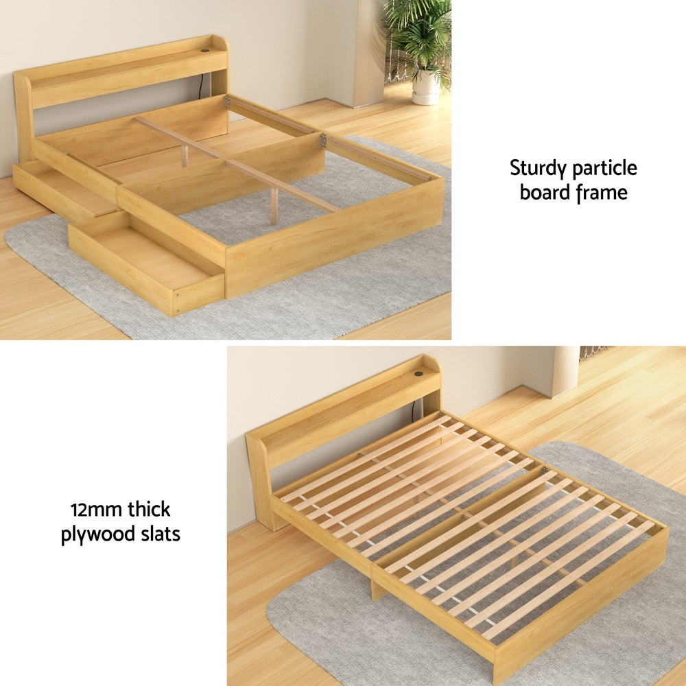 Aura Queen Bed Frame With 2 Storage Drawers Wood