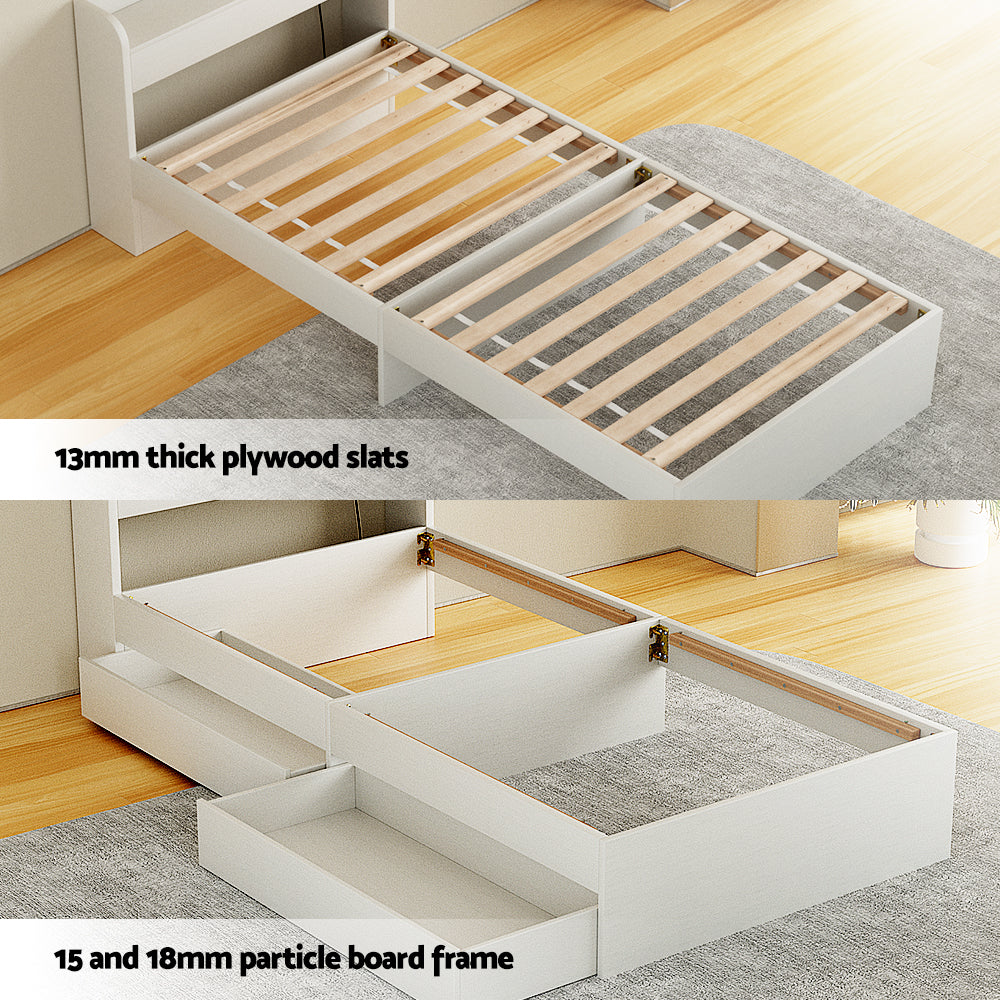 Bed Frame Single Size with Charging Ports and 2 Drawers AURA