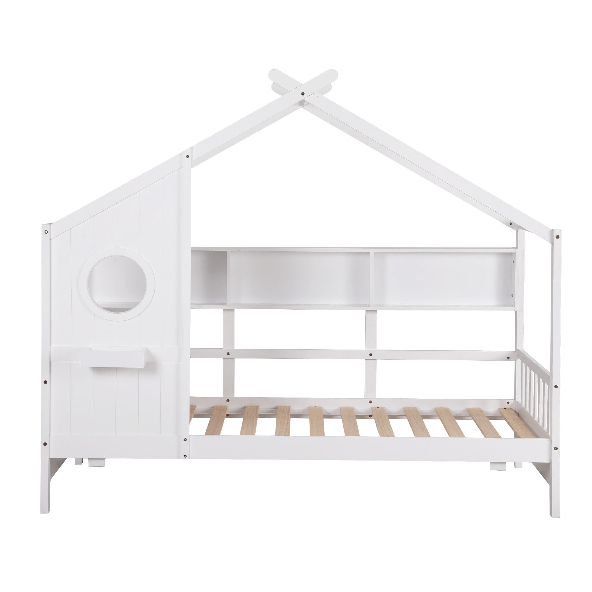 Maison Single Kids Montessori House Bed with Bookcase – White