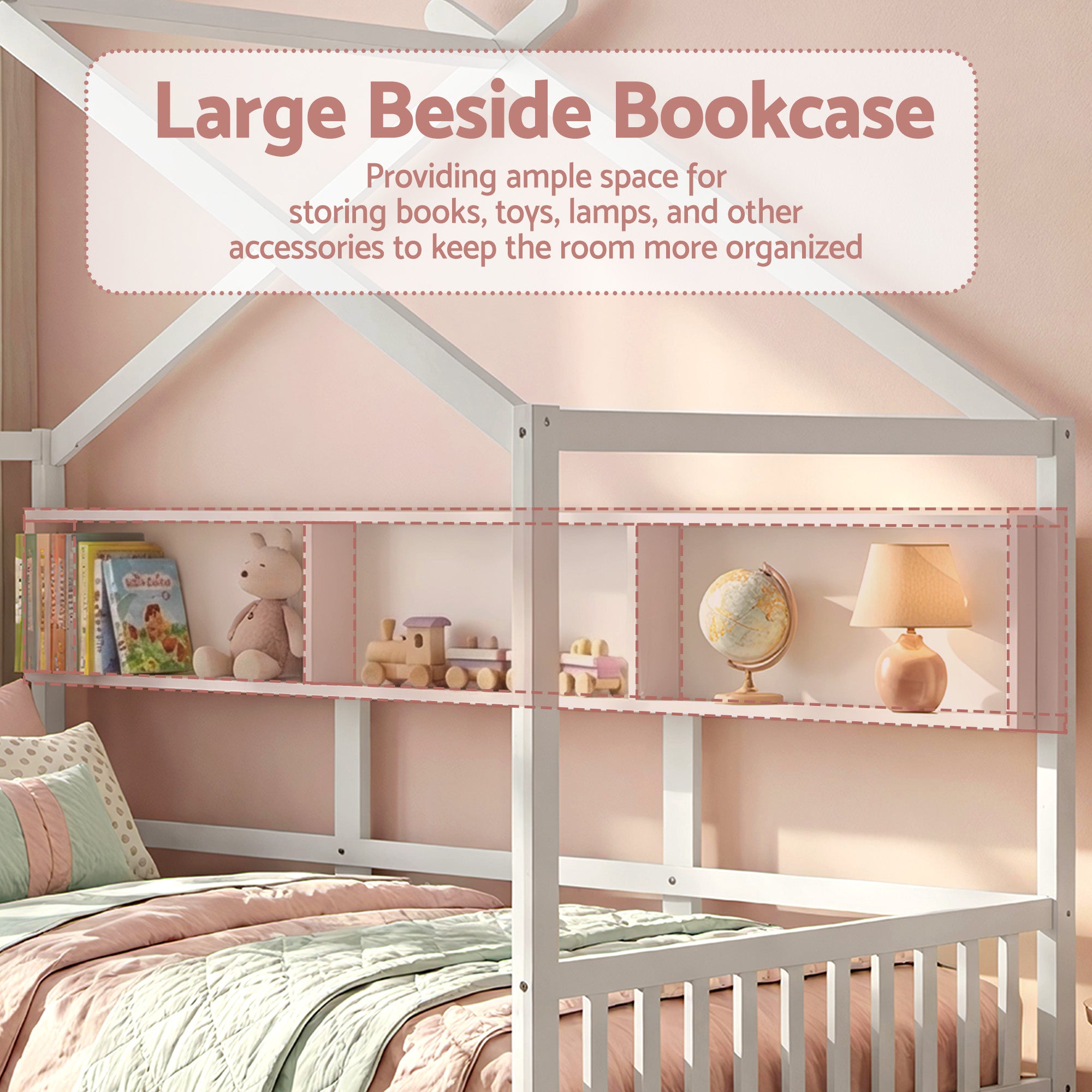 Maison Single Kids Montessori House Bed with Bookcase – White