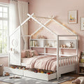 Maison Single Kids Montessori House Bed with Bookcase & Storage Drawers – White