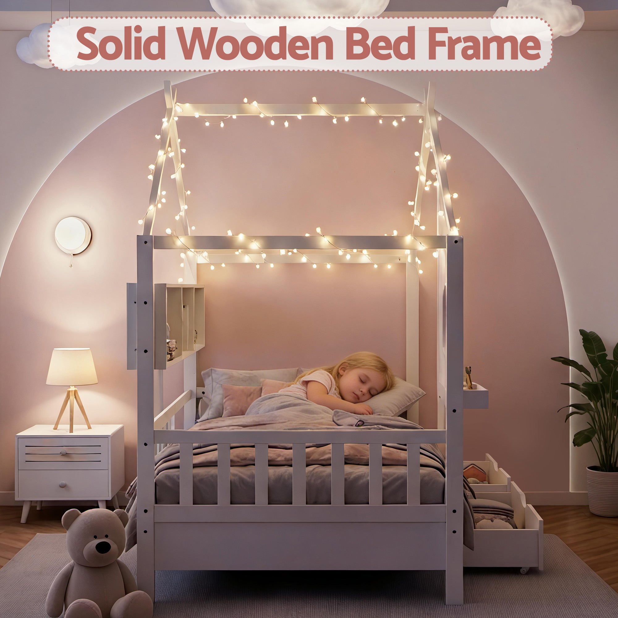 Single Package | Maison Kids Montessori House Bed With 2 Drawers & Glay Bonnell Spring Mattress (Medium Firm)