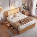 Queen Bed Frame with 2 Drawers, PU Leather Headboard & Charging Station
