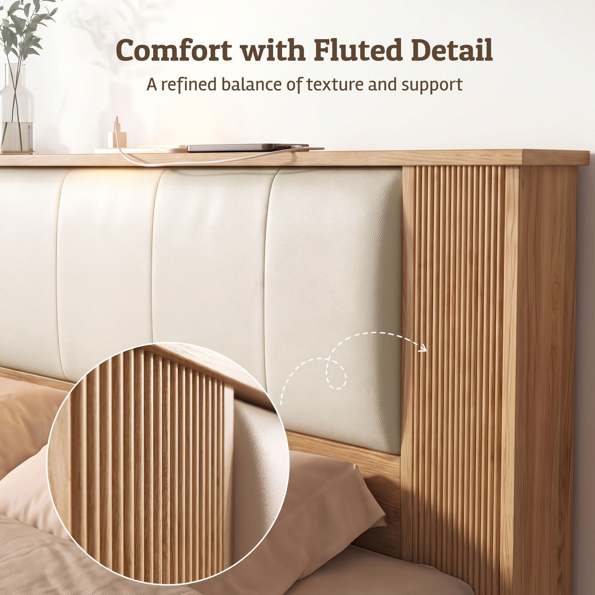 Queen Bed Frame with 2 Drawers, PU Leather Headboard & Charging Station