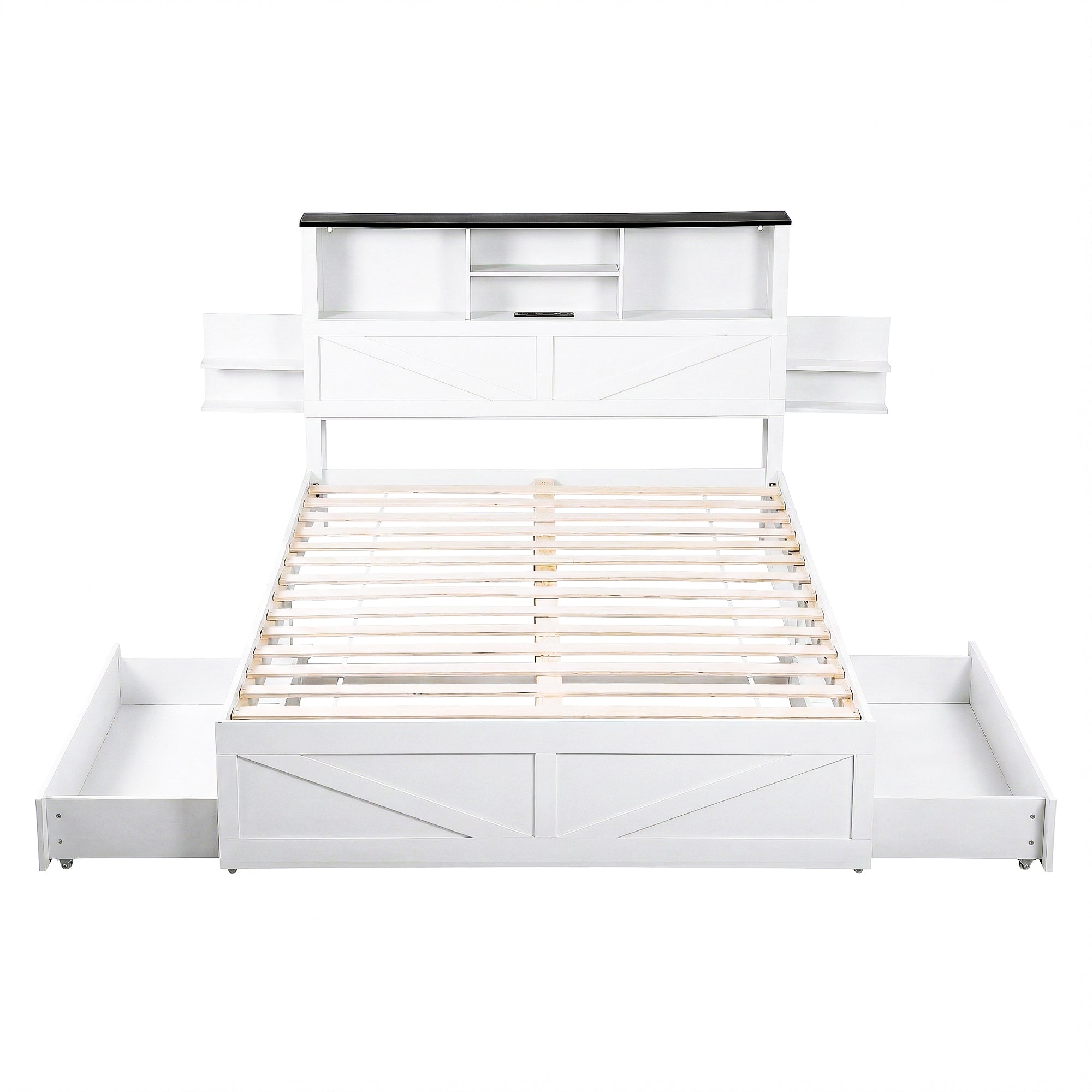 Lennox Double Bed Frame with Storage Headboard, LED Lights and USB Charging - White