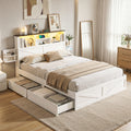 Lennox Queen Bed Frame with Storage Headboard, LED Lights and USB Charging - White