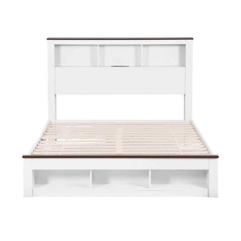 Farmhouse Queen Wooden LED Storage Bed Frame with USB Charging - White-8