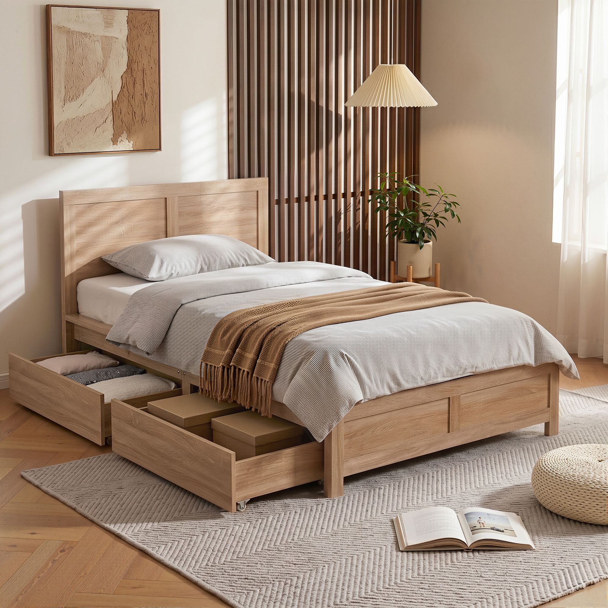King Single Size Bed Frame with 2 Drawers Bedroom Furniture