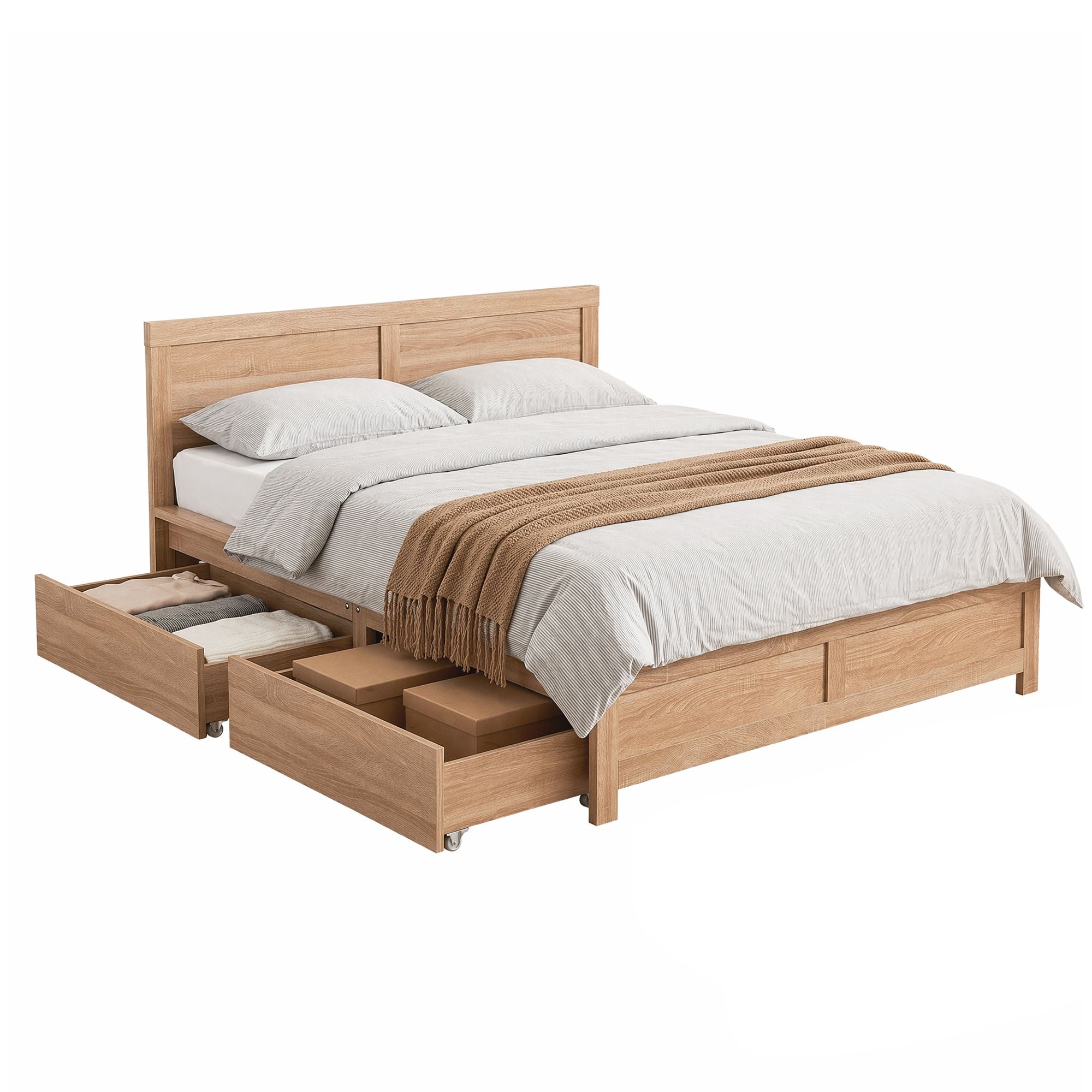 Queen Size Bed Frame with 2 Drawers Bedroom Furniture