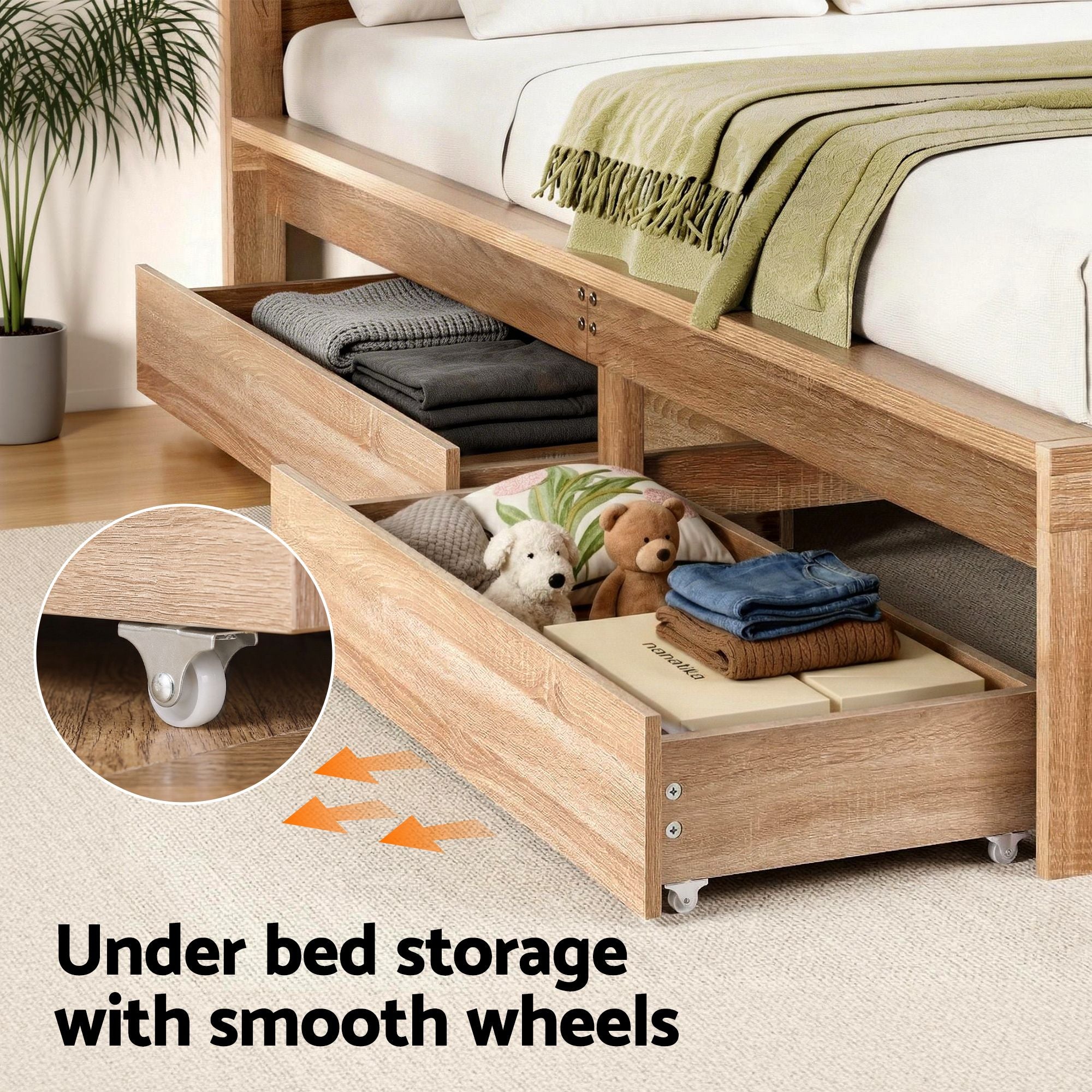 Queen Size Bed Frame with 2 Drawers Bedroom Furniture