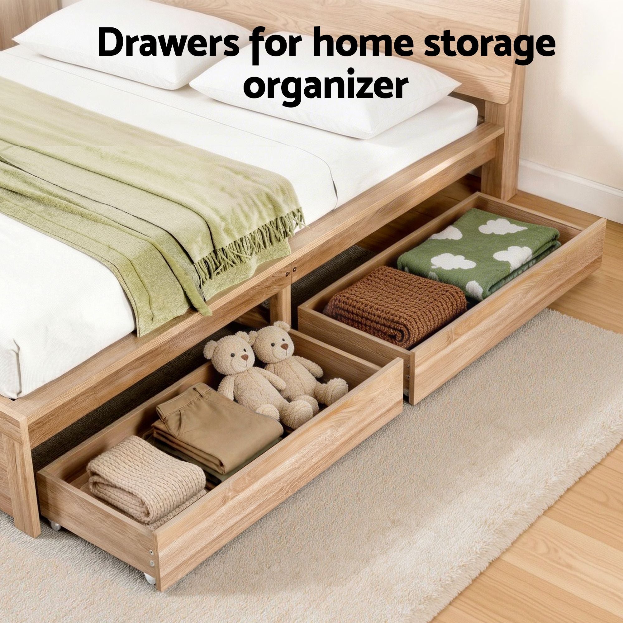 Single Bed Frame with 2 Drawers Wooden Bed Base Walnut