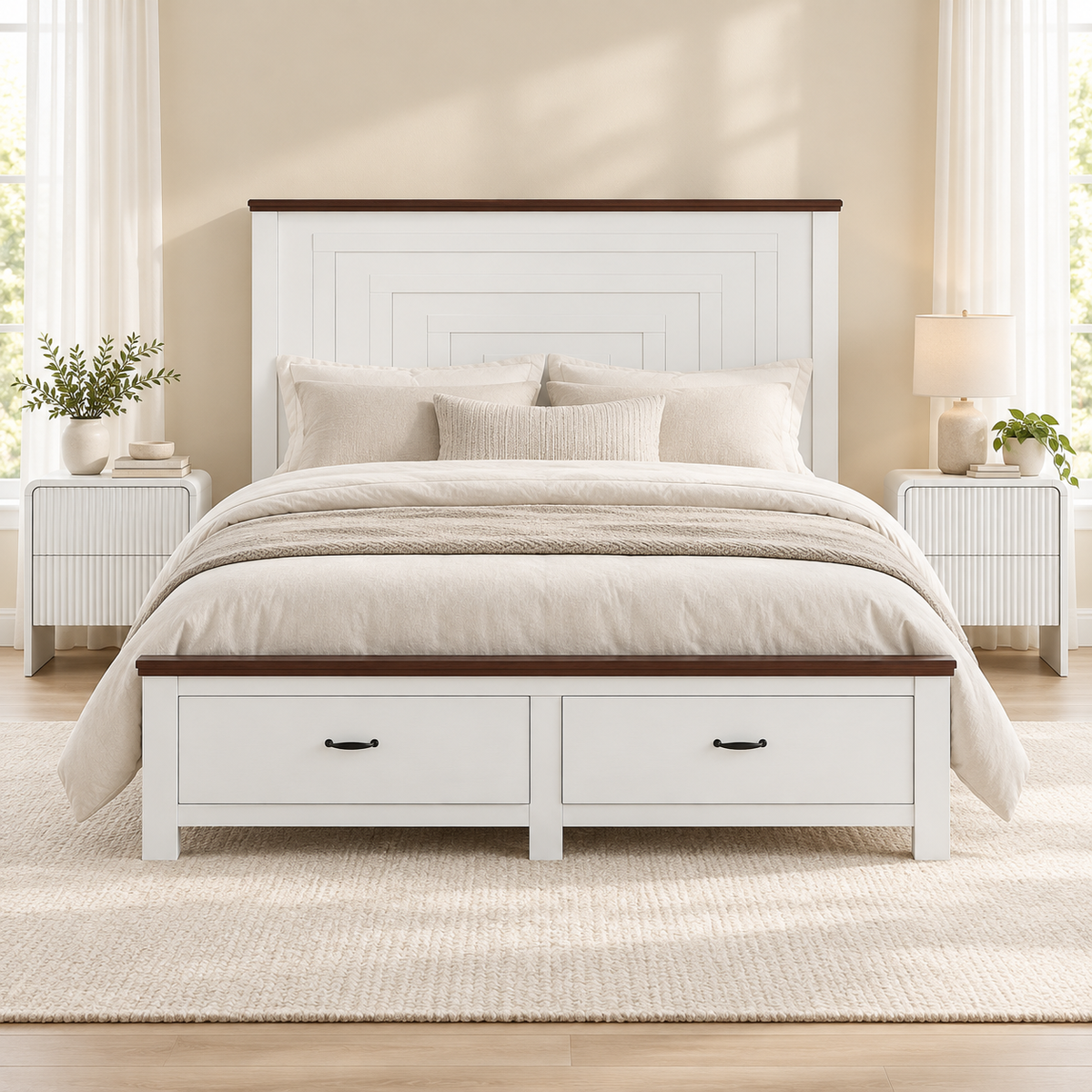 Double Wooden Bed Frame with 2 Bedside Tables Bedroom Furniture Set