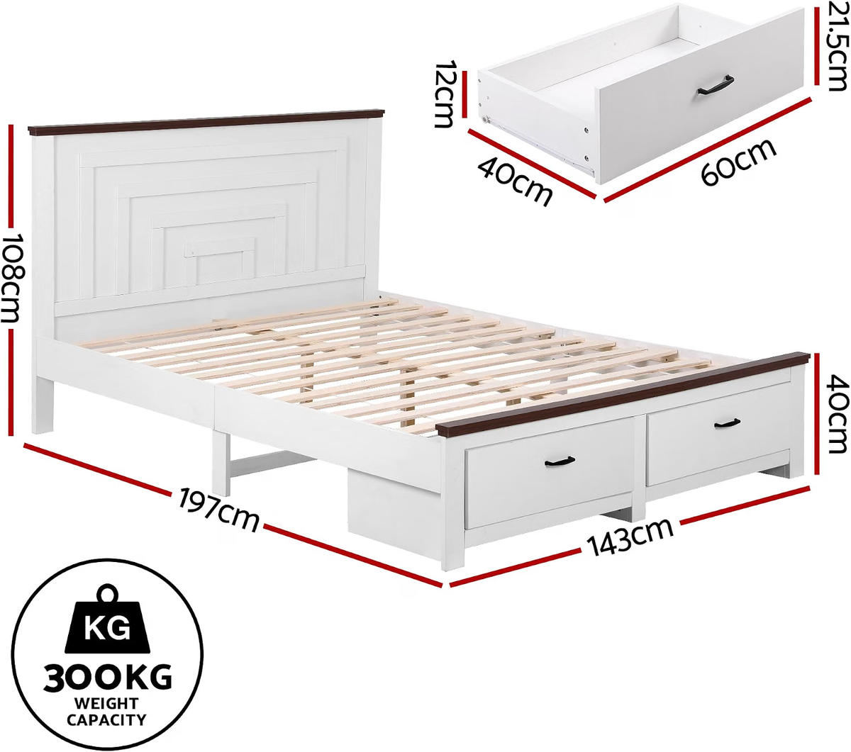 Double Wooden Bed Frame with 2 Bedside Tables Bedroom Furniture Set
