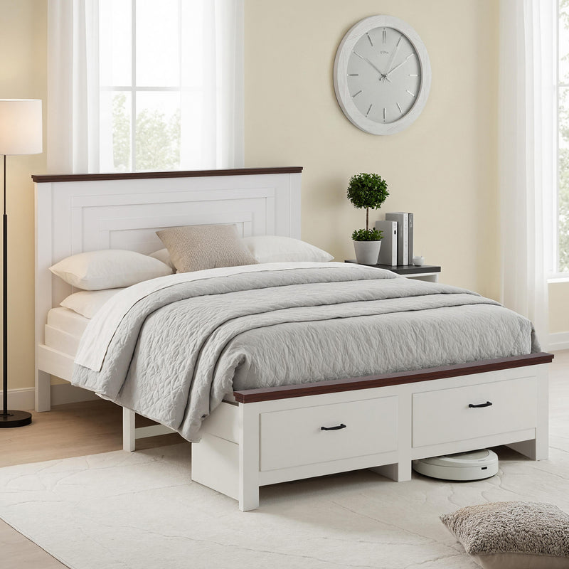 Rawson Double Bed Frame with Storage Drawers and Tall Headboard - White-1