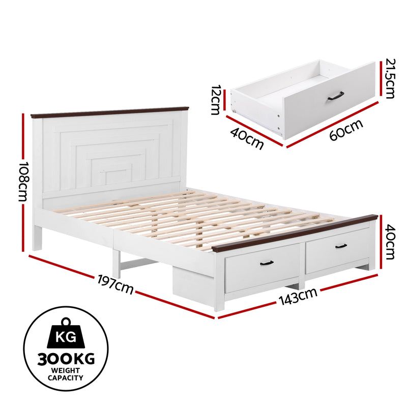 Rawson Double Bed Frame with Storage Drawers and Tall Headboard - White-2