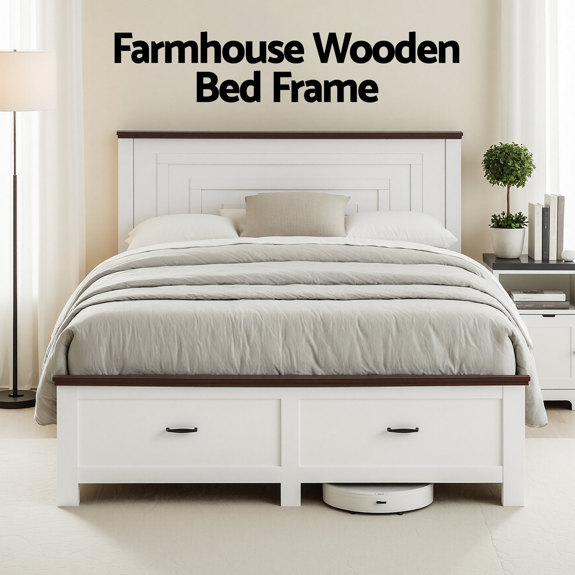 Rawson Double Bed Frame with Storage Drawers and Tall Headboard - White-4