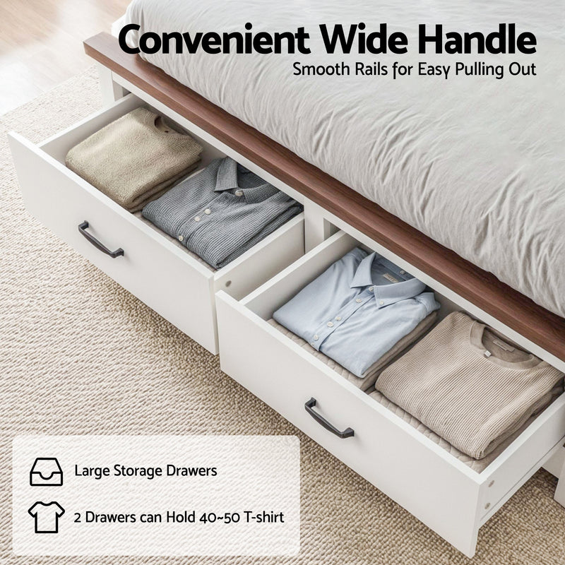 Rawson Double Bed Frame with Storage Drawers and Tall Headboard - White-6