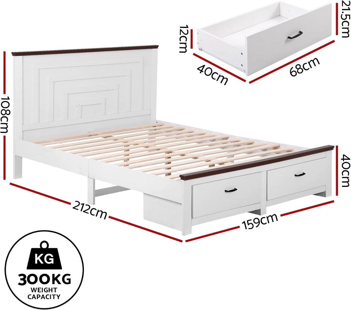 Queen Wooden Bed Frame with 2 Bedside Tables Bedroom Furniture Set