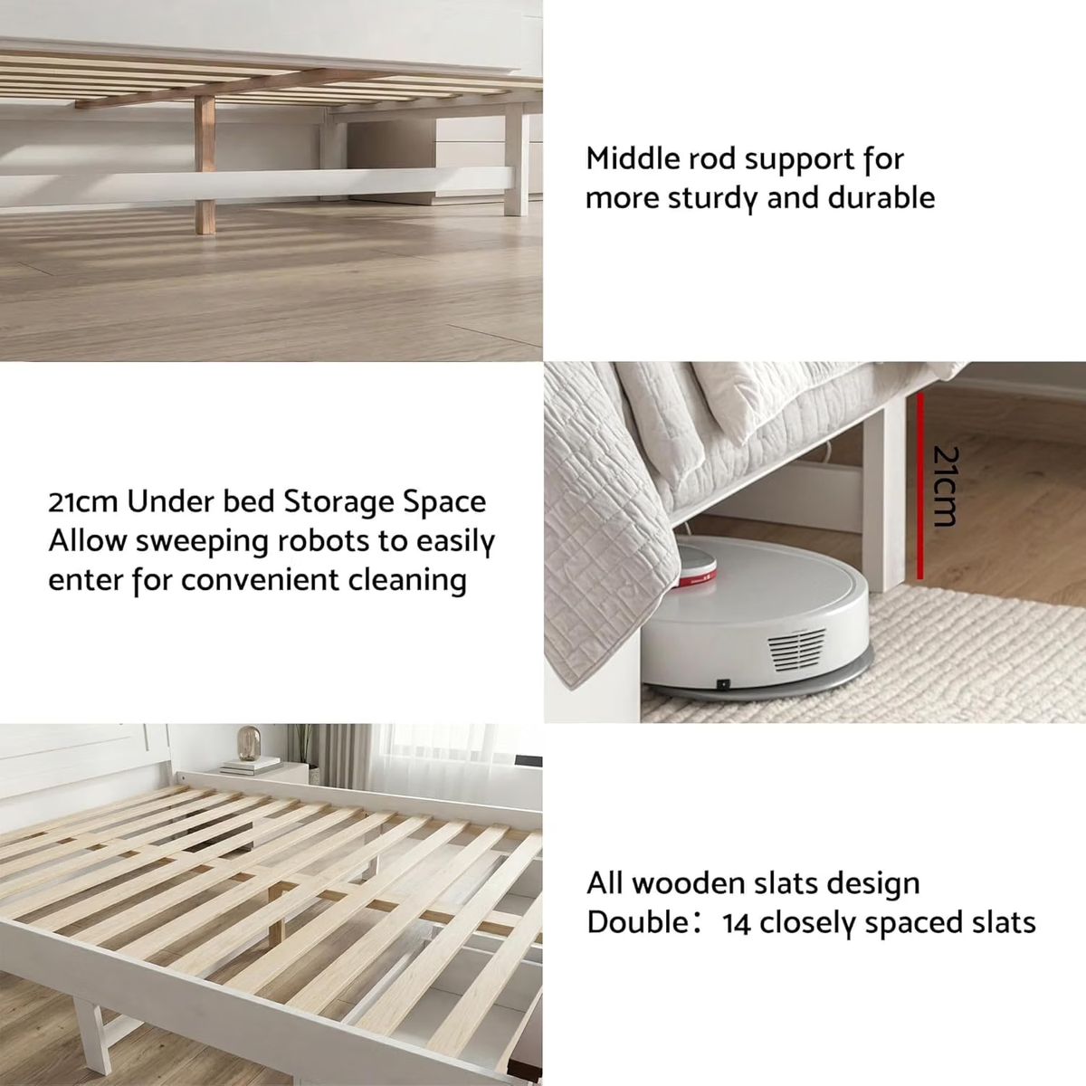 Queen Wooden Bed Frame with 2 Bedside Tables Bedroom Furniture Set