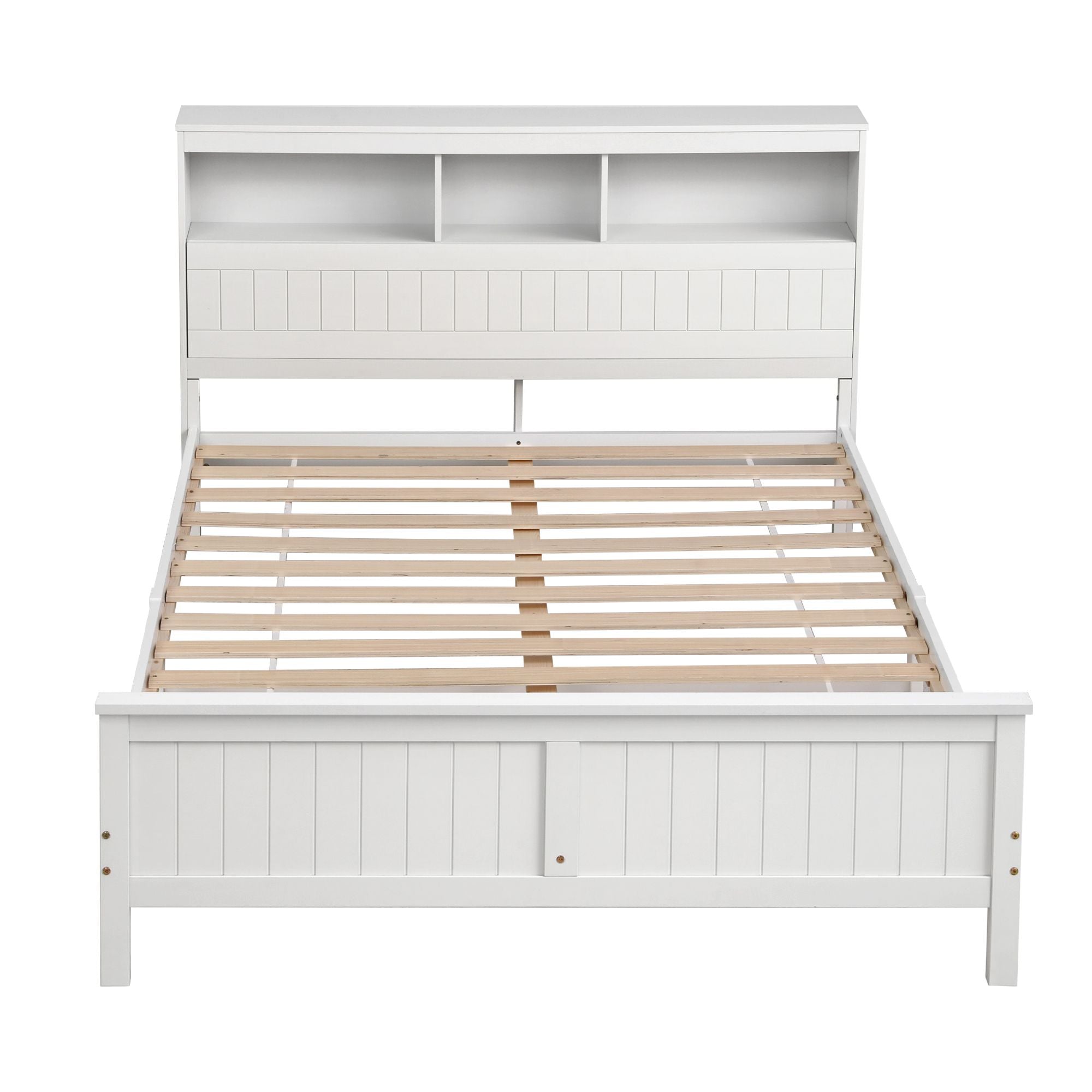 Queen Bed Frame with Storage Headboard and Footboard Wooden Bed Base White